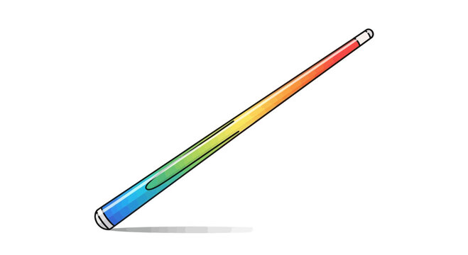Colorful billiard cue stick with rainbow gradient, isolated on white background, studio shot