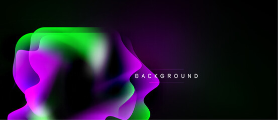 Abstract fluid shapes blend purple, green hues. Dark background creates striking visual contrast. Modern design element. © antishock
