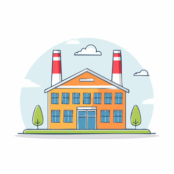 Cartoon Factory Building with Smokestacks