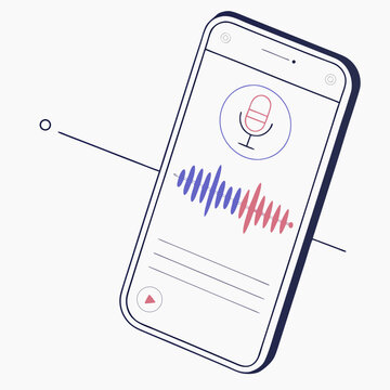 Voice recording smartphone app user interface with voice message sound wave audio app voice recorder mobile app software design recording icon smart device digital tool voice memo recording