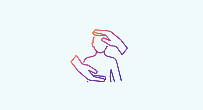 Caring hands gently touching head and chest of person, symbol of support, empathy, and healing
