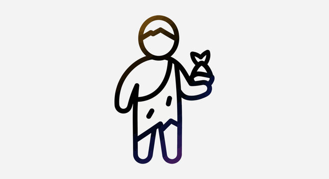 Caveman holding a fish, prehistoric man icon, ancient hunter gatherer, primitive lifestyle
