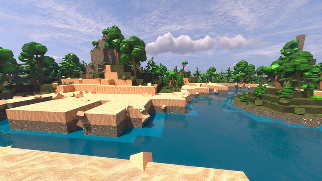 Low Poly island in ocean, Minecraft style