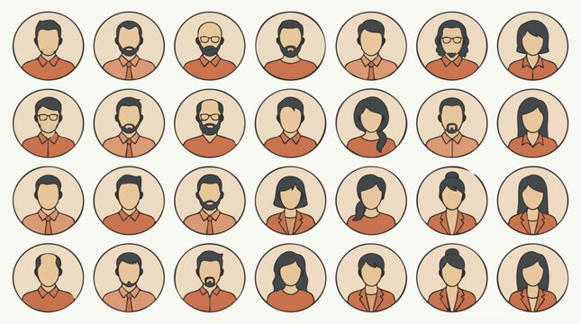 User avatar icon set with diverse male and female faces and hairstyles