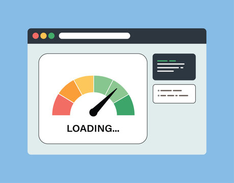 Website Loading Speed Gauge on Browser &ndash; Page Speed Optimization Performance Vector