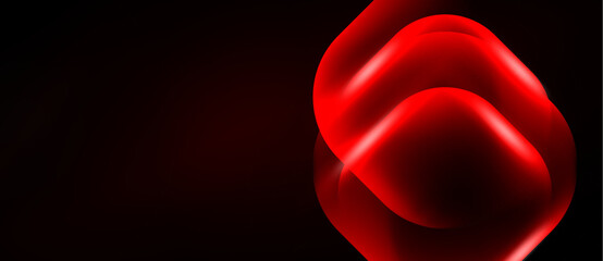 Naklejka premium Red abstract shapes overlap, creating luminous effect against dark background. Minimalist design, modern aesthetic.