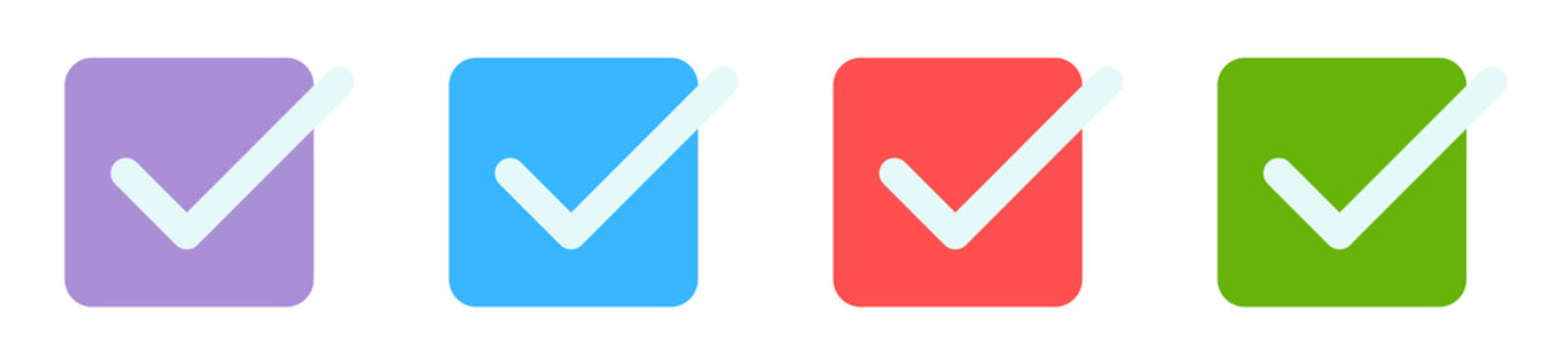 Check Mark Icon Set. Colorful Tick Box Collection. Approval And Confirmation Symbols. Modern Flat Vector Design