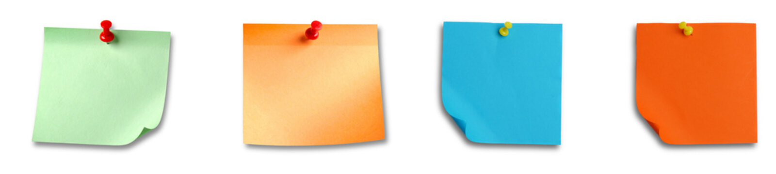 Pinned sticky notes set. colorful memo papers collection. office reminder and planning concept. minimal vector illustration style