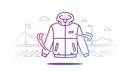 Fototapeta premium Winter Jacket Floating Over Street Crossing with Wind Effect