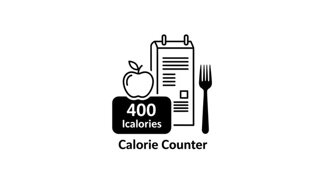 Calorie Counter Icon with Apple, Calendar, and Fork - Healthy Eating and Dieting Concept