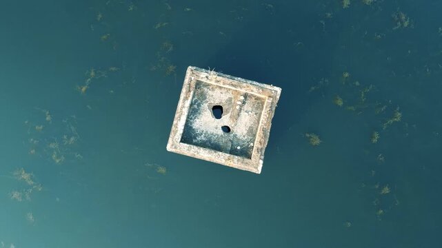 There is a very beautiful broken house underwater, Drone Shot in Mukutmanipur Dam