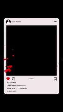Social media post interface with likes, comments and black blank screen mockup