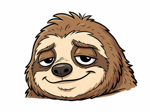 Cartoon illustration of a sleepy sloth face with a gentle smile.