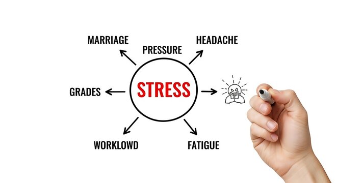 Stress causes and effects mind map illustration