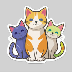 Fototapeta premium Three Cute Cartoon Cats Sitting Together