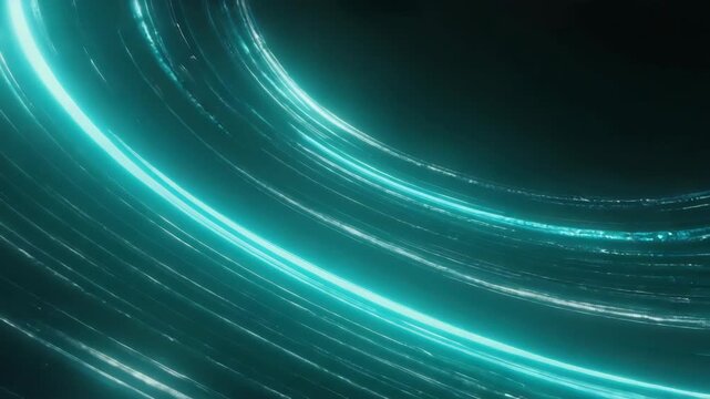 Modern abstract art with vibrant blue and white light rays in a circular formation against a dark background