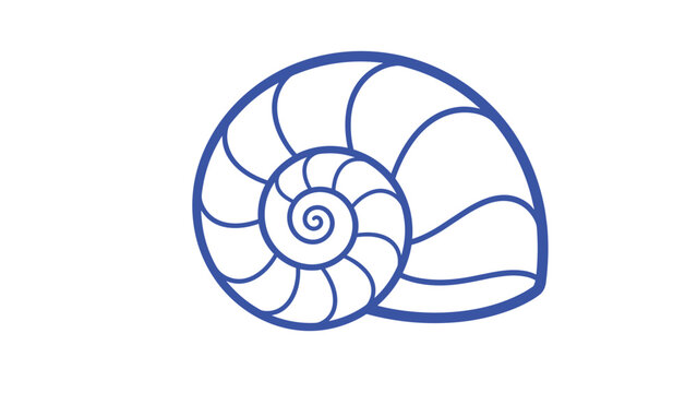 Blue line drawing of a nautilus shell showing the beautiful spiral geometry of nature isolated on a clean white background.