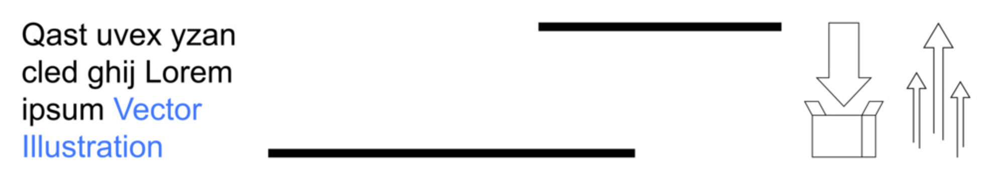 Logistics, shipping, process flow, distribution, direction, packaging. Black arrows point into and out of a box. Logistics and shipping concept for packaging and flow