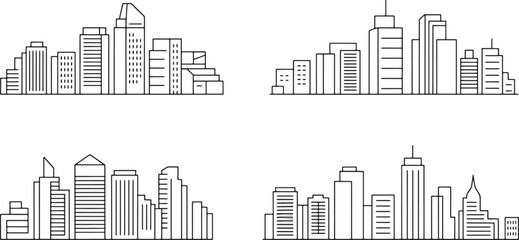 Obraz premium City skyline collection with 4 minimalist urban landscape outline vector illustrations