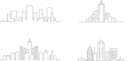 Fototapeta premium City skylines 4 linear vector compositions featuring modern urban architecture silhouettes