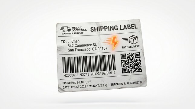 Shipping label, package label, barcode sticker, mailing tag, logistics label