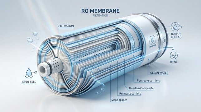 Reverse Osmosis RO Membrane Filter, Water Purification System, Clean Water Technology