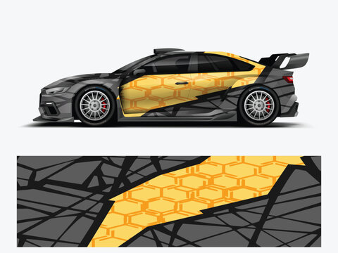 Yellow Honeycomb Racing Livery Wrap for Touring Car Motorsport Vector
