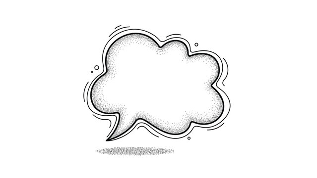 Dense stippled cloud-shaped thought bubble with thin black outlines and a small shadow on a white background for creative mental concepts.