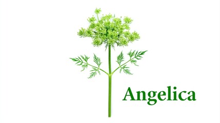 Fototapeta premium High quality macro botanical study of wild Angelica herb, featuring green stem and detailed flower heads.