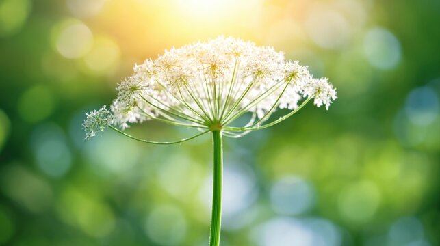 Detailed view of Wild Angelica flowers on a green umbel stalk.
