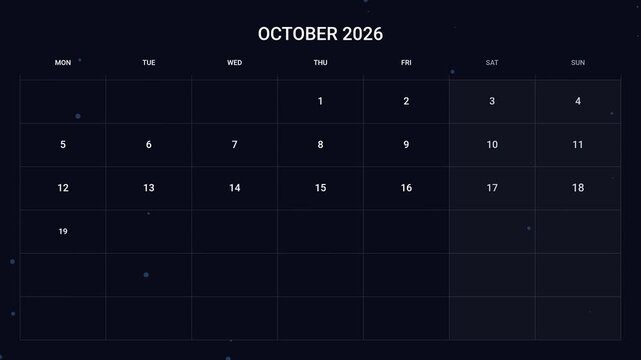 October 2026 Calendar Animation with Business Events