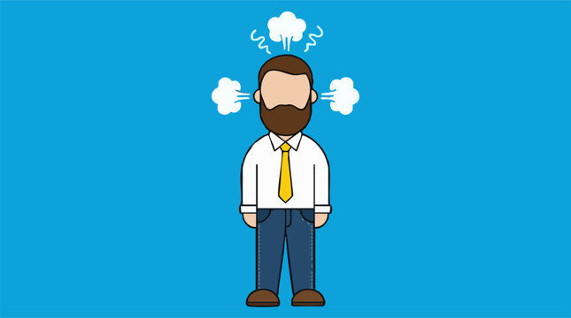 Frustrated man cartoon with steam coming out of his head and ears