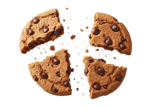 Delicious chocolate chip cookie with missing slice isolated on transparent background