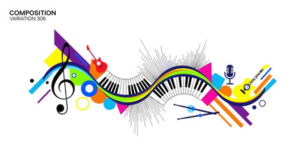 Abstract Music Composition with Instruments and Notes © Kadal