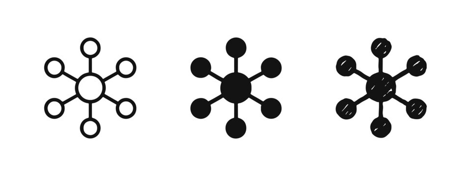 Network Connectivity and Data Distribution Hub Icons in Three Styles