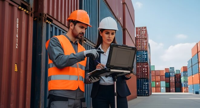 Business collaboration in modern shipping container yard
