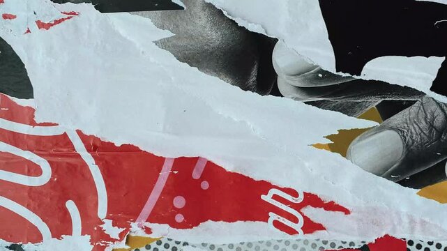 Abstract torn paper collage background with layered textures and graphic elements animated background