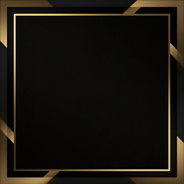 Dark Square Frame With Gold Accents On Corners Against Black Background Main Subject Partially Obscured By Two Individuals Within Confines