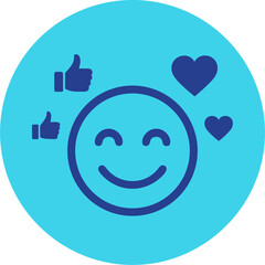 Fototapeta premium A smiling face with thumbs up and hearts on a blue background