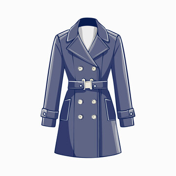 Illustration of a Double-Breasted Trench Coat with Belt