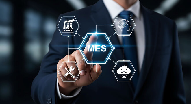 Manufacturing Execution System MES Digital Industrial Factory Automation Concept