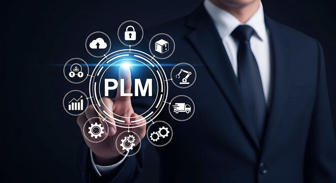 Business professional managing Product Lifecycle Management PLM digital process