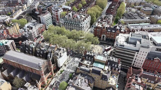 Iranian Demonstration in support of Iran War Sloane Square London aerial view