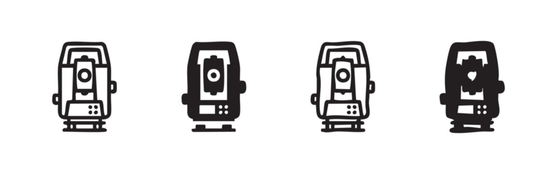 Total Station Surveying Instrument Icon Set in Minimalist and Hand-Drawn Styles