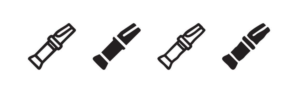 Whistle Duck Call Hunting Accessory Icon Set in Minimalist and Hand-Drawn Styles