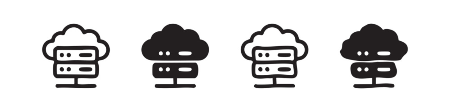 Cloud server and data storage icon set for networking and computing.