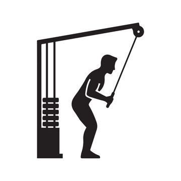 Gym Cable Machine Workout Silhouette Icon Person Doing Triceps Pushdown Exercise
