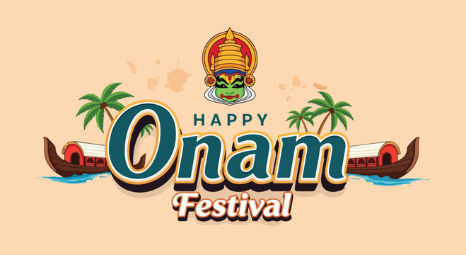 Colorful Onam festival celebration with traditional boats floral decorations and vibrant cultural elements