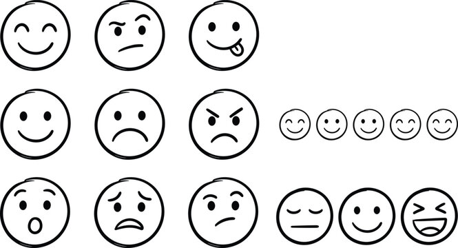 Illustration of Various Facial Expressions and Emoticons for Emotion, Communication, and Social Media Designs