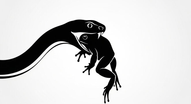 Black and White Snake with Lizard in Mouth.